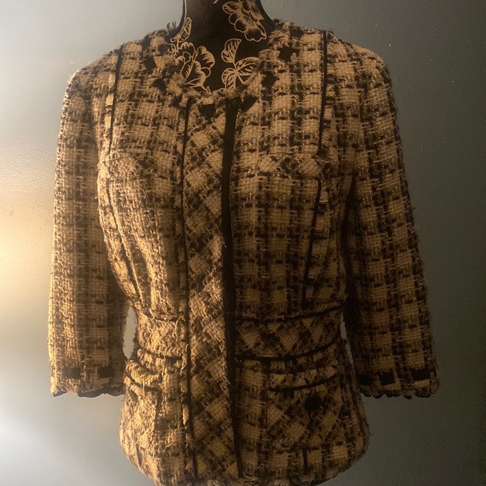 Tweed Front Button Blazer Jacket